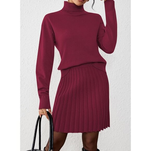 Women's Knit Sweater 2-Piece Outfit Set Mini Skirt Long Sleeve Crew Neck - Picture 2 of 6